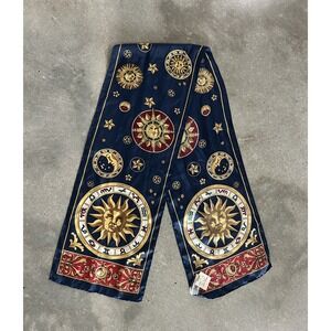Vintage Zodiac Celestial Silk Scarf NWT Bill Blass Navy Gold